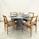 Ver imagem 2 de Mesa de Jantar Cone Balonê Redonda 160cm Tampo Laca Cinza + Vidro Base Laca Cinza