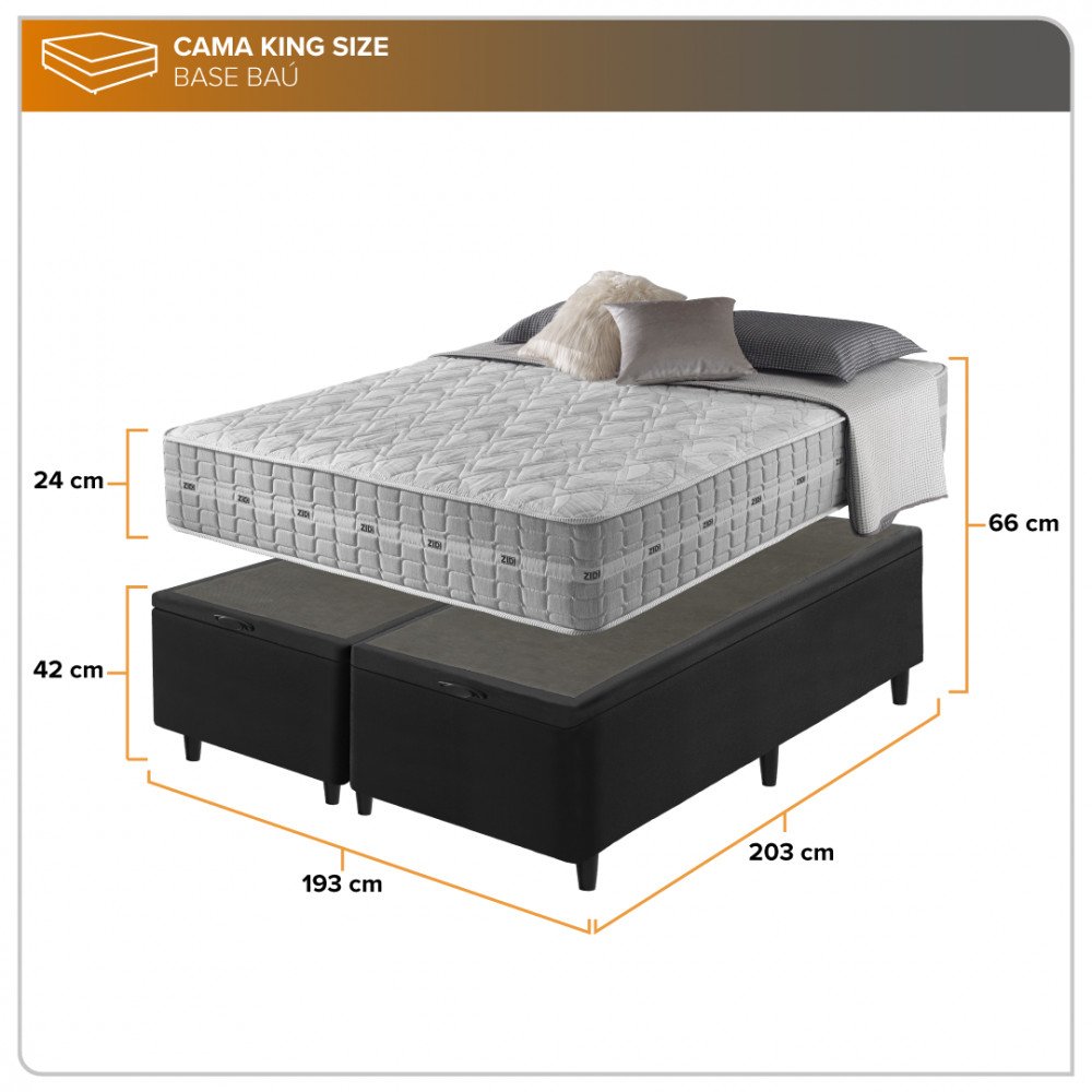 Cama Box com Baú King Size Preta + Colchão Molas Ensacadas Alabama 193x203x66cm - 4