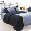 Ver imagem 1 de Enxoval Edredom + Jogo de Cama Queen Aconchego Premium 06 Peças - Preto- Cinza