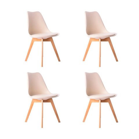 Kit 04 Cadeiras Leda Eames Jantar Cozinha com Assento Estofado Creme