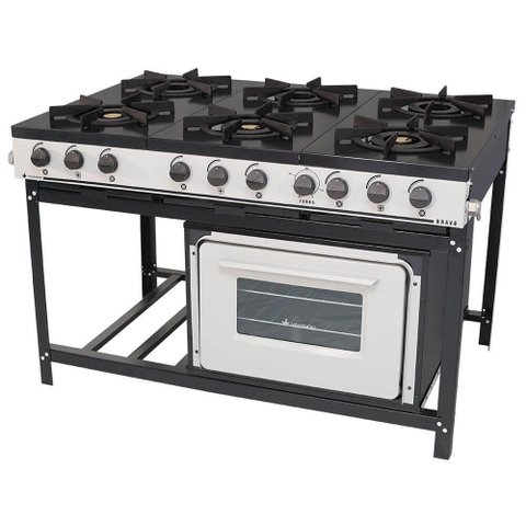 Fogão Industrial 6 Bocas Baixa Pressão Venâncio Linha Bravo Esmaltado com Forno Cinza Br6bf