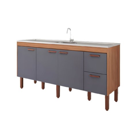Gabinete de Cozinha Grande 2 Gaveta 3 Portas 100% MDF Grande:Freijó/Titanium