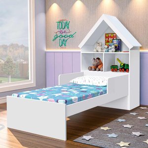 Cama Infantil Com Prateleiras Casinha Branco Flex Magia Gabrielli Móveis