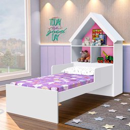 Cama Infantil Com Prateleiras Casinha Branco Flex Magia Gabrielli Móveis - 2 Cama Infantil Com Prateleiras Casinha Branco Flex Magia Gabrielli Móveis - 2