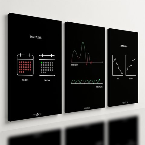 Kit 3 Quadro Motivacional Placa Decorativa Disciplina Foco 40x28cm