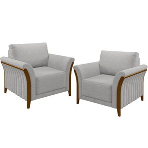 Kit 02 Poltronas para Sala de Estar Decorativas Base Fixa Stefan M03 Linho Cinza - Lyam Decor