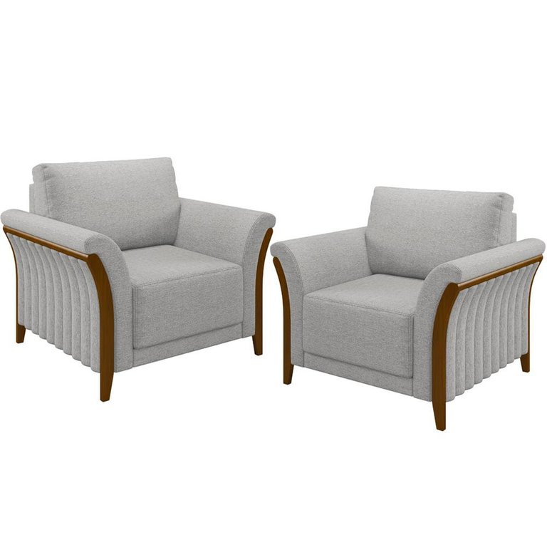 Kit 02 Poltronas para Sala de Estar Decorativas Base Fixa Stefan M03 Linho Cinza - Lyam Decor Kit 02 Poltronas para Sala de Estar Decorativas Base Fixa Stefan M03 Linho Cinza - Lyam Decor