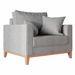 Poltrona Decorativa Benny Tecido Linho com Pés em Madeira:cinza - 1