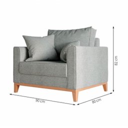 Poltrona Decorativa Benny Tecido Linho com Pés em Madeira:cinza - 3