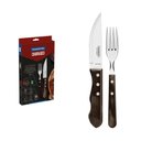 Ver imagem 1 de Jogo de Talheres Jumbo para Churrasco Tramontina em Aço Inox com Cabo Castanho Polywood 4 Peças