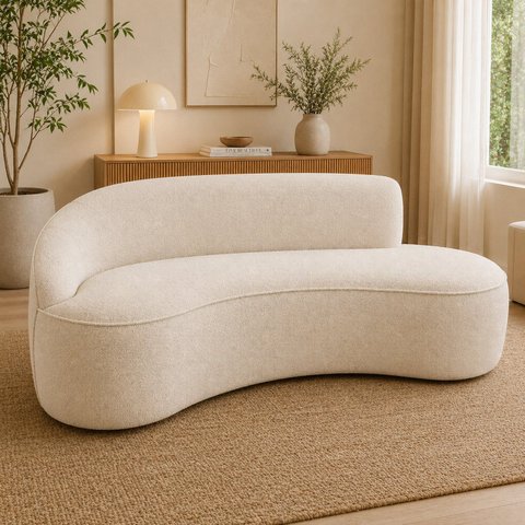 Sofá 150cm Bouclé para Sala de Estar Bege Solenne