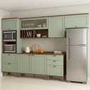 Ver imagem 1 de Cozinha Completa Modulada 6 Peças 100% MDF com Torre Quente, Porta Pratos e 2 Balcões com Tampo Iluminata Verde Mint/Ébano