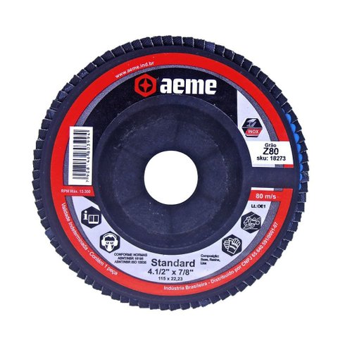 Disco Flap Aeme Standard Nylon Preto Reto Zircônio 4.1/2" (115mm) 10 Unidades