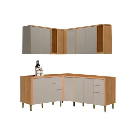 Cozinha Completa Allure 6 Peças (3aéreos+3balcões) Cp27 Jequitiba/gris Fosco - Linea Brasil