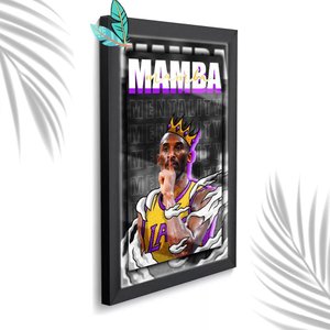 Quadro Decorativo Kobe Mamba + Vidro 33x25 Sala Escritório:preto