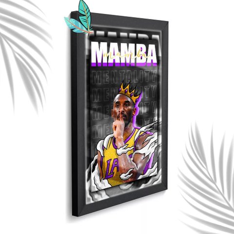 Quadro Decorativo Kobe Mamba + Vidro 33x25 Sala Escritório:preto