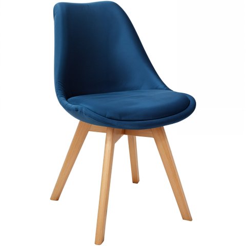 Cadeira Charles Eames Leda Veludo Luisa Saarinen Estofada Base Madeira - Azul