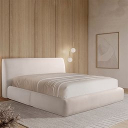 Cama com Cabeceira Pagani King Base no Chão Bouclê Branco G92 - Gran Belo - 1