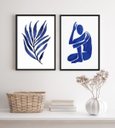 Ver imagem 2 de Conjunto 2 Quadros Azul Marinho Abstrato Folha homem 24x18cm - com Vidro:madeira Branca