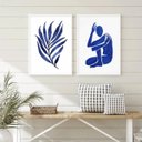 Ver imagem 1 de Conjunto 2 Quadros Azul Marinho Abstrato Folha homem 24x18cm - com Vidro:madeira Branca