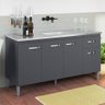 Balcão Gabinete Com Pia Inox 150cm 4 Portas e 1 Gaveta Gabriela Cinza - AJL Móveis - 2