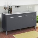 Ver imagem 3 de Balcão Gabinete Com Pia Inox 150cm 4 Portas e 1 Gaveta Gabriela Cinza - AJL Móveis