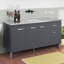 Ver imagem 1 de Balcão Gabinete Com Pia Inox 150cm 4 Portas e 1 Gaveta Gabriela Cinza - AJL Móveis