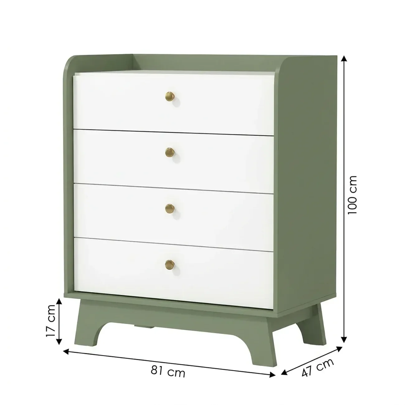 Ver imagem 3 de Cômoda Infantil 4 Gavetas Encanto 100 x 81cm Verde Oliva/Branco