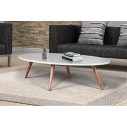 Mesa de centro oval para sala 90x60 cm pés palitos cores - Off White - 1