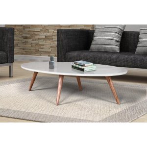 Mesa de centro oval para sala 90x60 cm pés palitos cores - Off White