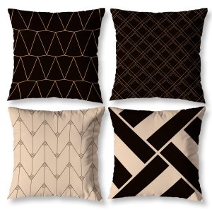 Kit 4 Almofadas Cheias 40cm X 40cm Decorativas Estampadas Digital Sala Sofá Quarto Geo Bege