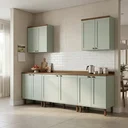 Ver imagem 1 de Cozinha Completa Modulada 5 Peças 100% MDF 2 Armários Aéreos e 3 Balcões com Tampo Iluminata Verde Mint e Ébano