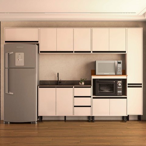 Cozinha Completa Koya 12 Portas 3 Gavetas 40250032 Creme - Politorno