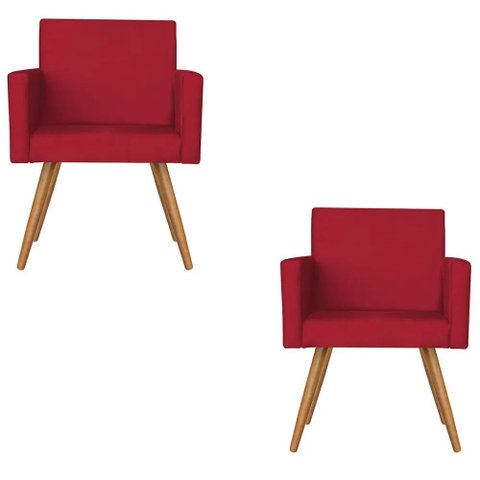 Kit 2 Poltronas Nina Sala de Estar Luxo Suede Vermelho