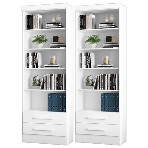 2 Estantes Livreiro 2 Gavetas E 5 Prateleiras Fancy Branco