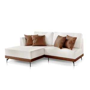 Sofá 3 Lugares Luxo Modulado Linho Off White 2,0m Chaise Lado Esquerdo