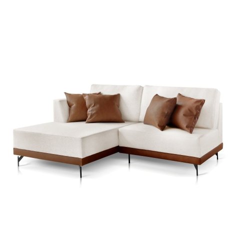 Sofá 3 Lugares Luxo Modulado Linho Off White 2,0m Chaise Lado Esquerdo