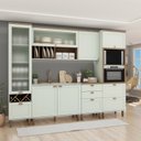 Ver imagem 5 de Cozinha Completa Modulada 6 Peças 100% MDF com Balcão para Pia, Torre Quente e Cristaleira com Garrafeiro Iluminata Verde Mint e Ébano