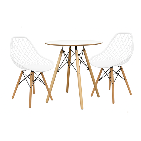 Conjunto Mesa Redonda Chanfrada Branca Eames 70cm com 2 Cadeiras Branca Kaila Dsw - La Mobilia