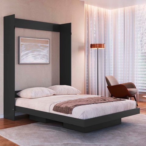 Cama de Casal Articulável Vertical com Nichos Grafite