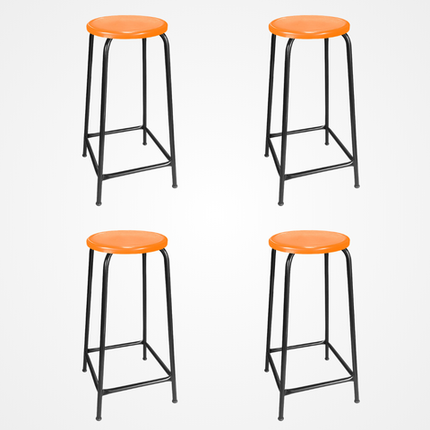 Kit 4 Banco de Metal Bar Assento Plástico Empilhável:laranja/75