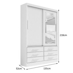Guarda Roupa Casal Meridian com Espelho 2 Portas 6 Gavetas sem Pés - D Doro Cinamomo - 2