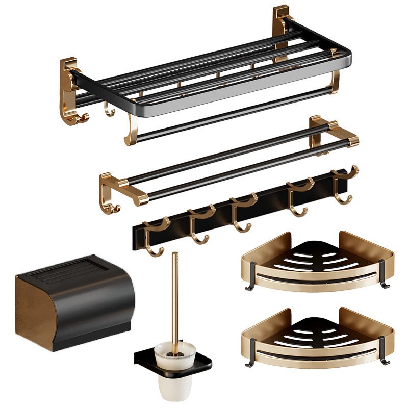 Luxo Hardware Banheiro Conjunto com Gancho, Preto e Ouro, Toalheiros, Toalheiro Escova, Caixa de Tec - 2