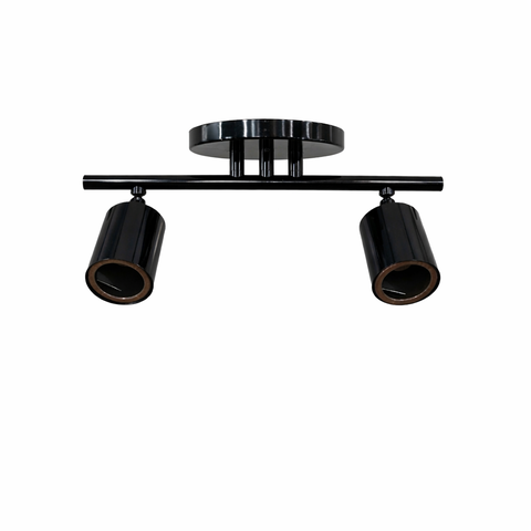 Spot Trilho Industrial Aluminio Teto 2 Luzes Gu10 Bivolt Lumini Lab - Preto Brilhante