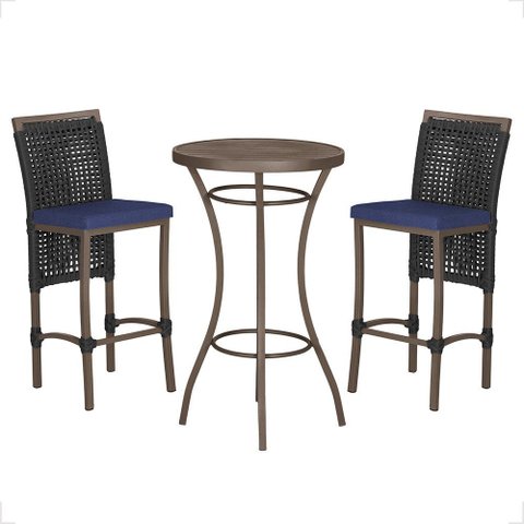 Mesa Bistrô e 2 Banquetas Roma Marrom Corda Náutica Estofado 10 Trama Original
