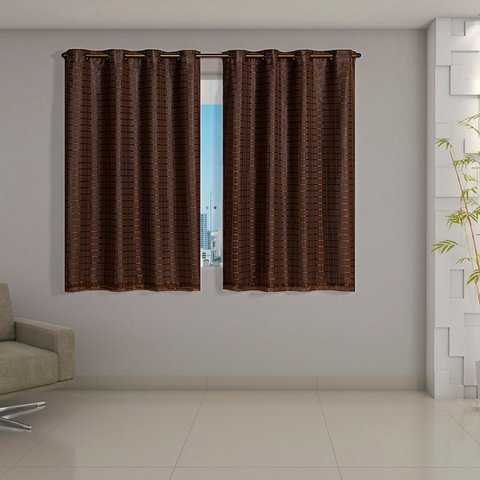 Cortina Daily Varão 2m Blackout Cinza PVC com Voil Xadrez 2,80MX1,60m Sala Quarto Marrom