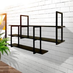 Prateleira Suspensa Prática Estilo Industrial Suporte de Metal e Mdf Preto para Sala Quarto Cozinha - 2