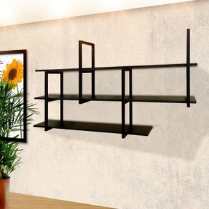 Prateleira Suspensa Prática Estilo Industrial Suporte de Metal e Mdf Preto para Sala Quarto Cozinha