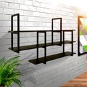 Ver imagem 3 de Prateleira Suspensa Prática Estilo Industrial Suporte de Metal e Mdf Preto para Sala Quarto Cozinha