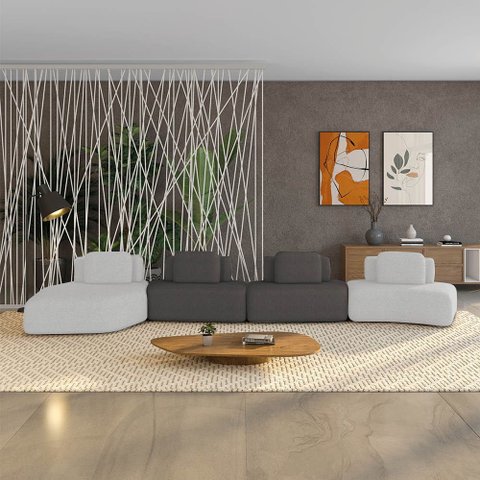 Sofá 4 Lugares Orgânico com Chaise e 3 Módulos Berlim bouclê Cz K01 - D’Rossi
